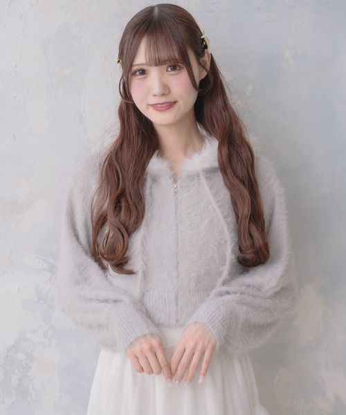 モラビト　ラメ　ニット　パーカー 美品✨モラビト ブラン フード付き ニットパーカー ラメ 38 - メルカリ