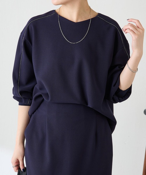COLLAGE GALLARDAGALANTE（コラージュガリャルダガランテ）の「ビーズラインカットセットアップ（ワンピース・レディース・ネイビー/グレイッシュベージュ・FREE）」の21枚目の写真