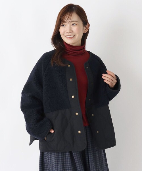 one'sterrace(ワンズテラス)の「ボアキルトショートコート(その他アウター・レディース・ネイビー系5/アイボリー系8/ベージュ系その他7・02)」の1枚目の写真