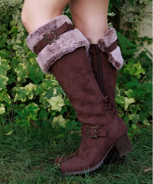 ファー付スエードロングブーツ（ブーツ）｜axes femme（アクシーズ