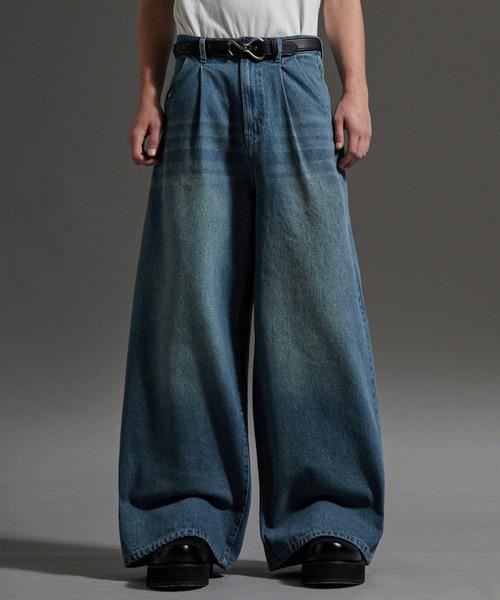 cussil（クシル）の「【cussil/クシル】【12oz】ヴィンテージデザインワイドバギーストレートデニムパンツ（デニムパンツ・メンズ・ブラック/ブルー/グレー・M/S/L）」の3枚目の写真