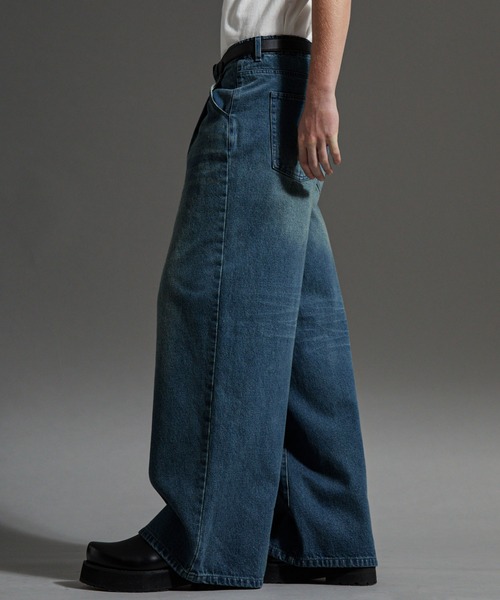 cussil（クシル）の「【cussil/クシル】【12oz】ヴィンテージデザインワイドバギーストレートデニムパンツ（デニムパンツ・メンズ・ブラック/ブルー/グレー・M/S/L）」の4枚目の写真