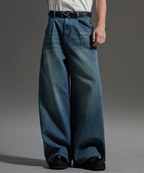 cussil（クシル）の「【cussil/クシル】【12oz】ヴィンテージデザインワイドバギーストレートデニムパンツ（デニムパンツ・メンズ・ブラック/ブルー/グレー・M/S/L）」の5枚目の写真