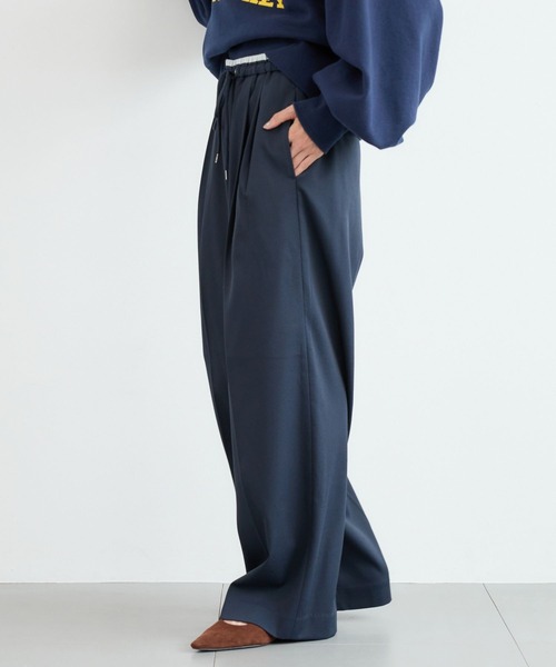 BARNYARDSTORM(バンヤードストーム)の「BARNYARDSTORM / ウォームサテンワイドパンツ 【YouTube「i.style closet」紹介アイテム】(その他パンツ・レディース・ホワイト/ネイビー・S/M)」の3枚目の写真