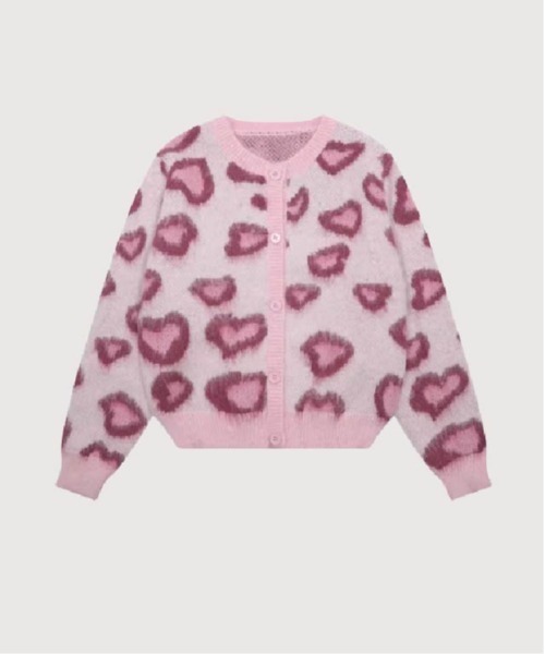 LA POMME petit（ラポミ・プチ）の「Leopard Motif Heart Cardigan（カーディガン/ボレロ・レディース・ブラウン/ピンク・FREE）」の2枚目の写真