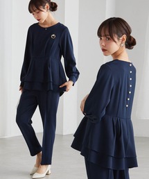 RANAN | 【2点セット】洗える/防シワ　バックパール調ペプラムセットアップ[Sサイズ有](パンツドレス)