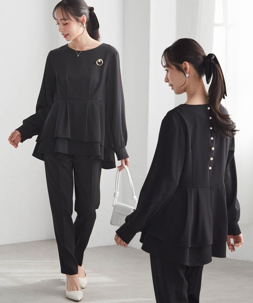 RANAN（ラナン）の「【2点セット】洗える/防シワ　バックパール調ペプラムセットアップ[Sサイズ有]（パンツドレス・レディース・ブラック/ネイビー・S/M/L/LL）」の2枚目の写真