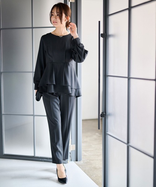 RANAN（ラナン）の「【2点セット】洗える/防シワ　バックパール調ペプラムセットアップ[Sサイズ有]（パンツドレス・レディース・ブラック/ネイビー・S/M/L/LL）」の19枚目の写真