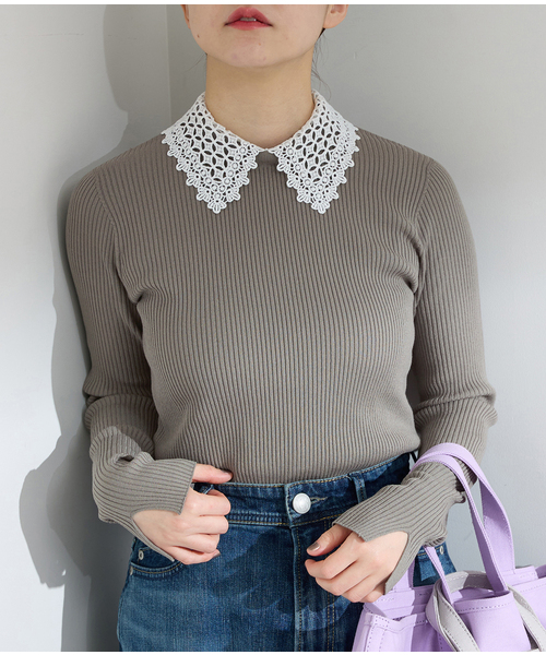 *2025AW　IENA　レース襟 RIBホールガーメントプルオーバー イエナ IENA 《予約》レース襟 RIBホールガーメントプルオーバー