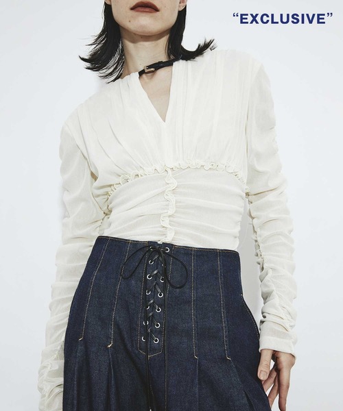 FETICO/フェティコ】別注 Velvet tulle shirring bodysuit/ベルベット