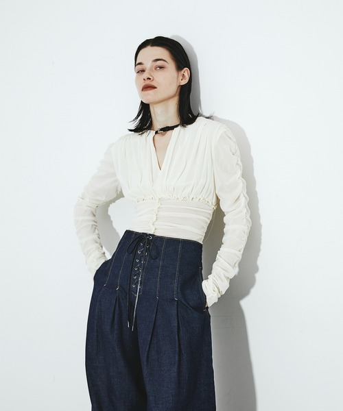 FETICO/フェティコ】別注 Velvet tulle shirring bodysuit/ベルベット