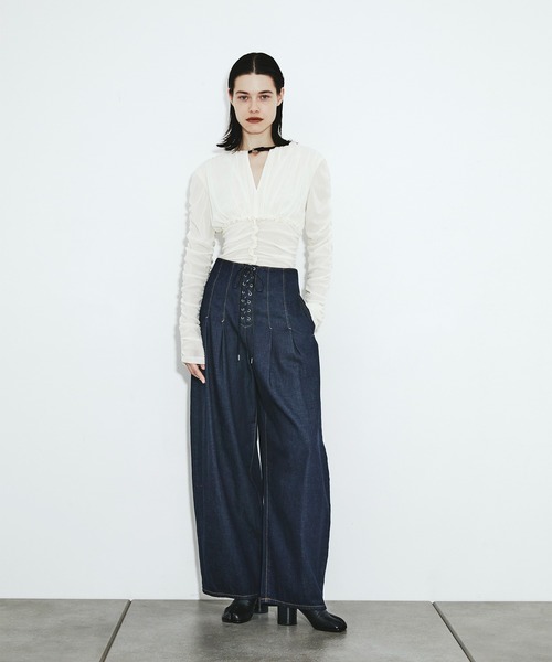 FETICO/フェティコ】別注 Velvet tulle shirring bodysuit/ベルベット