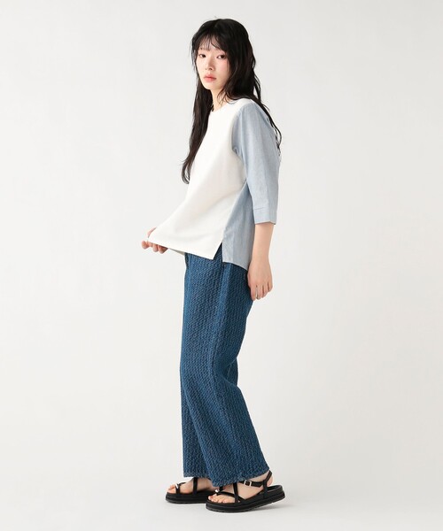 BEAMS HEART(ビームスハート)の「ワッフル × ストライプ プルオーバー(Tシャツ/カットソー・レディース・ライトグレー/オフホワイト/ブルー・FREE)」の5枚目の写真