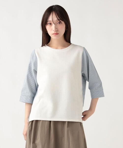 BEAMS HEART(ビームスハート)の「ワッフル × ストライプ プルオーバー(Tシャツ/カットソー・レディース・ライトグレー/オフホワイト/ブルー・FREE)」の8枚目の写真