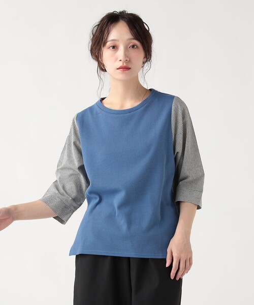 BEAMS HEART(ビームスハート)の「ワッフル × ストライプ プルオーバー(Tシャツ/カットソー・レディース・ライトグレー/オフホワイト/ブルー・FREE)」の11枚目の写真