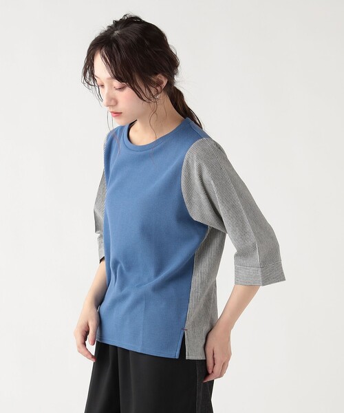 BEAMS HEART(ビームスハート)の「ワッフル × ストライプ プルオーバー(Tシャツ/カットソー・レディース・ライトグレー/オフホワイト/ブルー・FREE)」の12枚目の写真