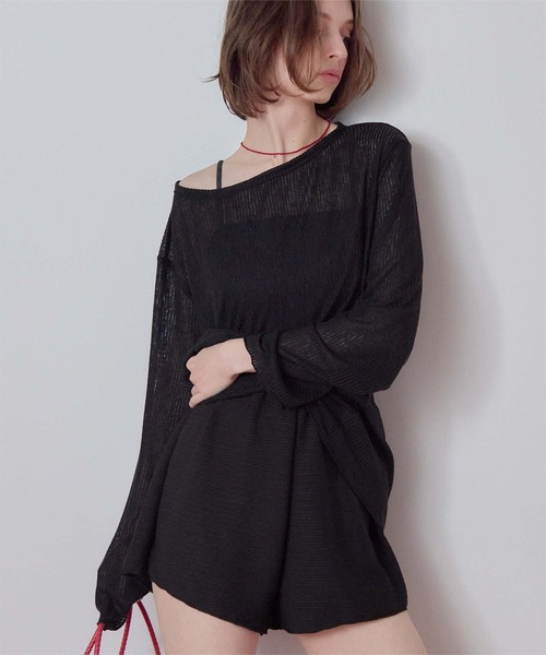 SEA DRESS(シードレス)の「4点セット/長袖トップス付シャーリングビキニ×ショートパンツ/水着(水着・レディース・アイボリー/ブラック系その他/オレンジ/ドット/ブラック/ブラウン・XL/L/M/S)」の4枚目の写真