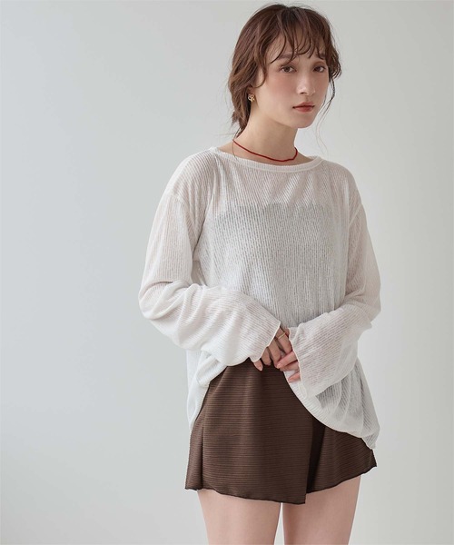 SEA DRESS(シードレス)の「4点セット/長袖トップス付シャーリングビキニ×ショートパンツ/水着(水着・レディース・アイボリー/ブラック系その他/オレンジ/ドット/ブラック/ブラウン・XL/L/M/S)」の5枚目の写真