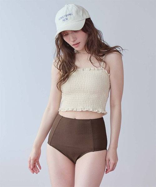 SEA DRESS(シードレス)の「4点セット/長袖トップス付シャーリングビキニ×ショートパンツ/水着(水着・レディース・アイボリー/ブラック系その他/オレンジ/ドット/ブラック/ブラウン・XL/L/M/S)」の19枚目の写真