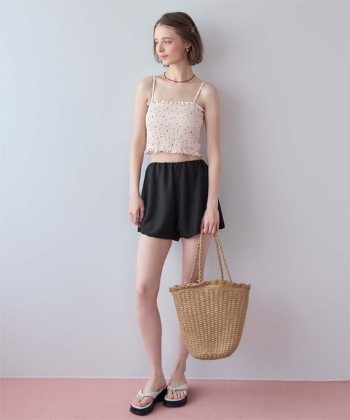 SEA DRESS(シードレス)の「4点セット/長袖トップス付シャーリングビキニ×ショートパンツ/水着(水着・レディース・アイボリー/ブラック系その他/オレンジ/ドット/ブラック/ブラウン・XL/L/M/S)」の8枚目の写真