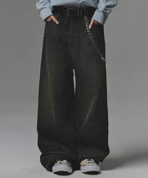 NOT4NERD(�m�b�g�t�H�[�i�[�h)��Mud Washed Regular Fit Denim Pants - Black(�f�j���p���c)