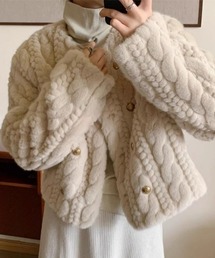 もこもこ　ケーブル柄 フェイクファー コート