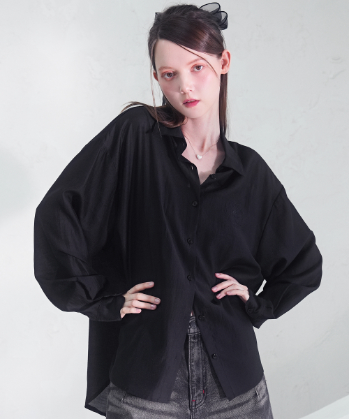 Vivacious（ビバシャス）の「Eclat See-Through Classic Shirt - 9COL（シャツ/ブラウス・レディース・パープル/ネイビー/ライトブルー/ブラック/アイボリー/ブルー/イエロー/ピンク/ミント・FREE）」の11枚目の写真