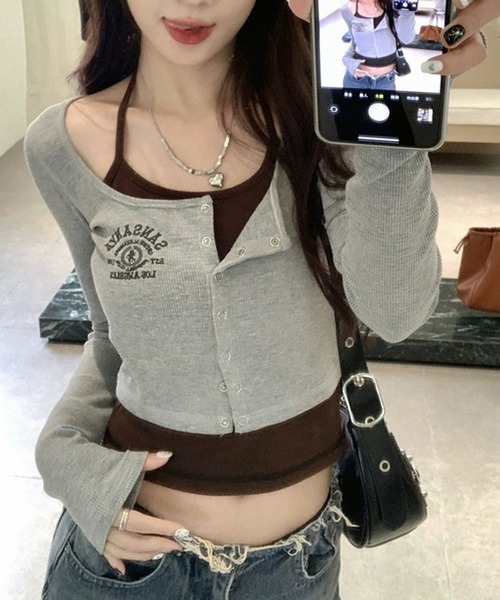 HALEY PESCA（ヘーリーペスカ）の「HALEY PESCA/レイヤード風デザイン　バイカラーカーディガントップス（Tシャツ/カットソー・レディース・ダークグレー/ライトグレー・MEDIUM/SMALL）」の3枚目の写真