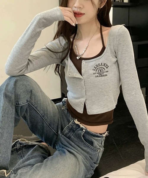 HALEY PESCA（ヘーリーペスカ）の「HALEY PESCA/レイヤード風デザイン　バイカラーカーディガントップス（Tシャツ/カットソー・レディース・ダークグレー/ライトグレー・MEDIUM/SMALL）」の6枚目の写真