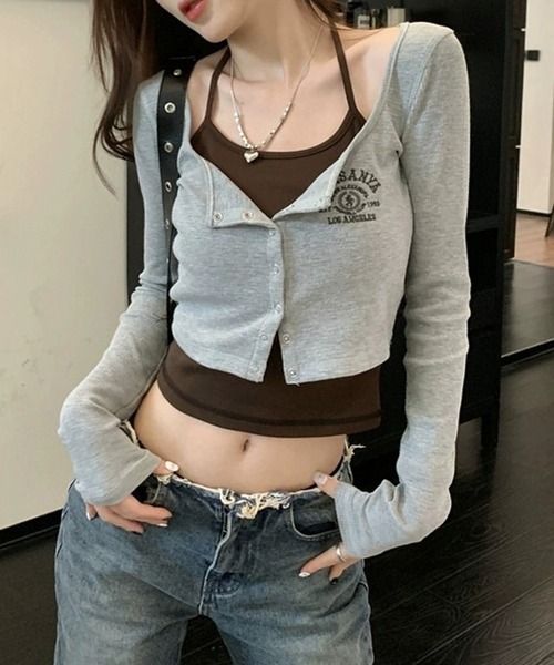 HALEY PESCA（ヘーリーペスカ）の「HALEY PESCA/レイヤード風デザイン　バイカラーカーディガントップス（Tシャツ/カットソー・レディース・ダークグレー/ライトグレー・MEDIUM/SMALL）」の8枚目の写真