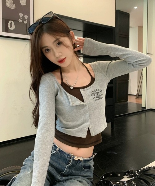 HALEY PESCA（ヘーリーペスカ）の「HALEY PESCA/レイヤード風デザイン　バイカラーカーディガントップス（Tシャツ/カットソー・レディース・ダークグレー/ライトグレー・MEDIUM/SMALL）」の9枚目の写真