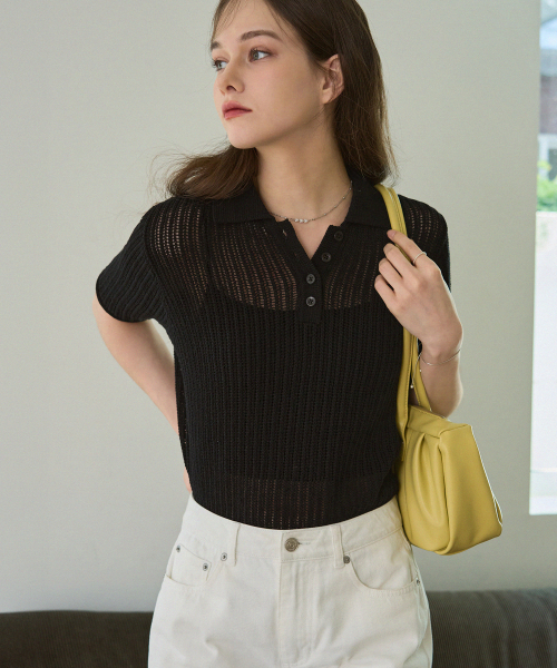 DRAWFIT WOMEN（ドローフィットウーマン）の「スカシカラーコットン半袖ニット[ブラック]（ニット/セーター・レディース・その他・SMALL/MEDIUM）」の3枚目の写真