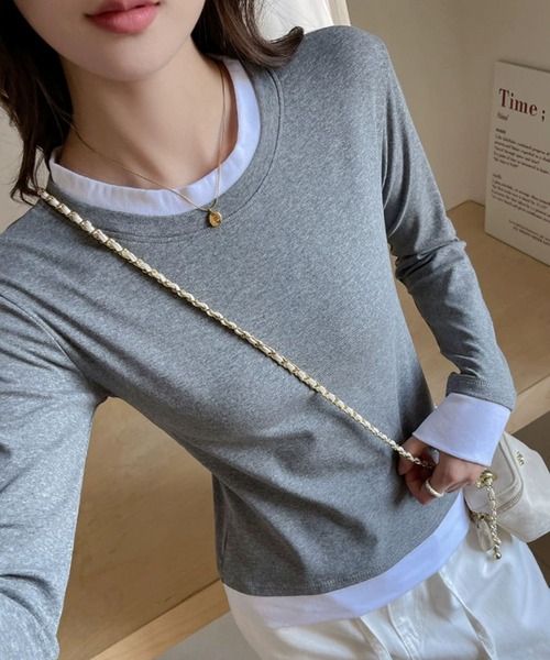meJane（ミージェーン）の「配色レイヤード風 長袖カットソー（Tシャツ/カットソー・レディース・ネイビー/ブラック/グレー・FREE）」の2枚目の写真