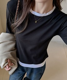 配色レイヤード風 長袖カットソー