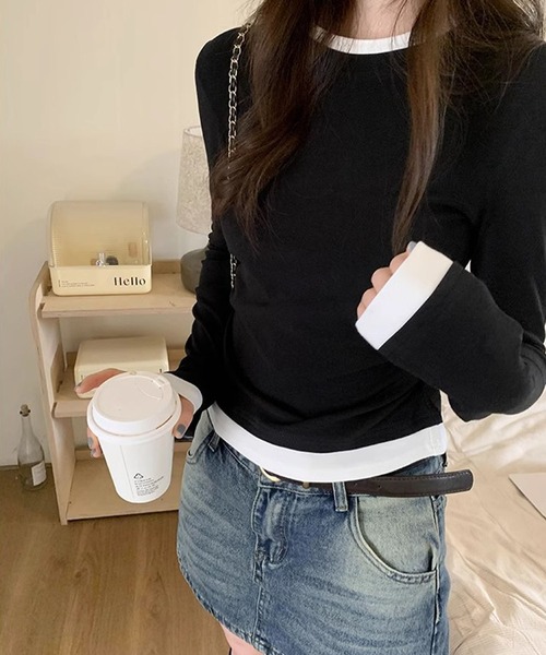 meJane（ミージェーン）の「配色レイヤード風 長袖カットソー（Tシャツ/カットソー・レディース・ネイビー/ブラック/グレー・FREE）」の8枚目の写真