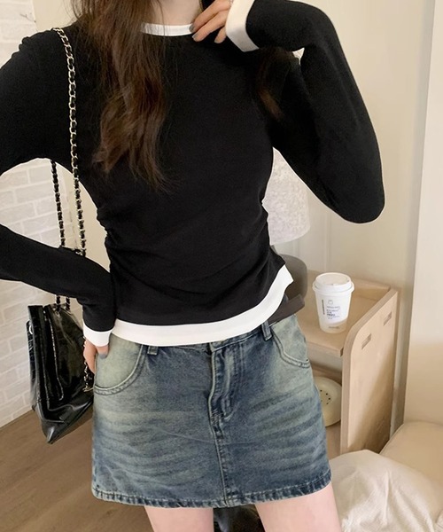 meJane（ミージェーン）の「配色レイヤード風 長袖カットソー（Tシャツ/カットソー・レディース・ネイビー/ブラック/グレー・FREE）」の9枚目の写真
