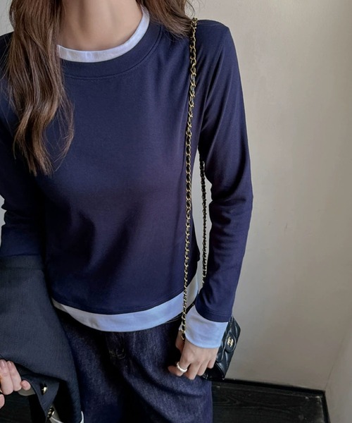 meJane（ミージェーン）の「配色レイヤード風 長袖カットソー（Tシャツ/カットソー・レディース・ネイビー/ブラック/グレー・FREE）」の15枚目の写真