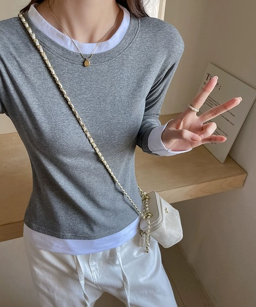 meJane（ミージェーン）の「配色レイヤード風 長袖カットソー（Tシャツ/カットソー・レディース・ネイビー/ブラック/グレー・FREE）」の14枚目の写真