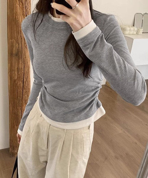 meJane（ミージェーン）の「配色レイヤード風 長袖カットソー（Tシャツ/カットソー・レディース・ネイビー/ブラック/グレー・FREE）」の10枚目の写真