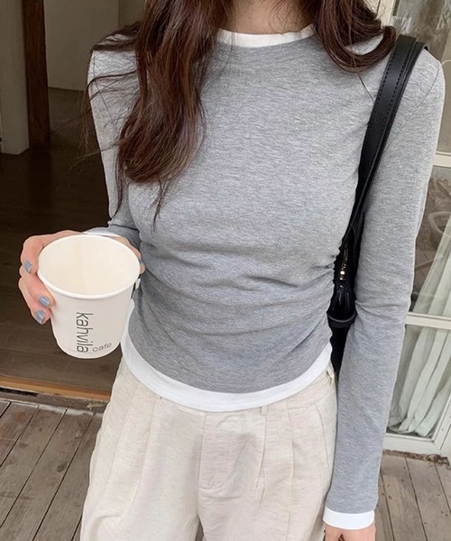 meJane（ミージェーン）の「配色レイヤード風 長袖カットソー（Tシャツ/カットソー・レディース・ネイビー/ブラック/グレー・FREE）」の13枚目の写真