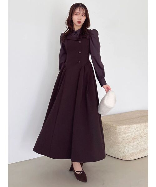 dazzlin リボンシャツベアライクワンピース グレー S リボンシャツベアライクワンピース[品番：MKSW0061932]｜ dazzlinリボンシャツベアライクワンピース