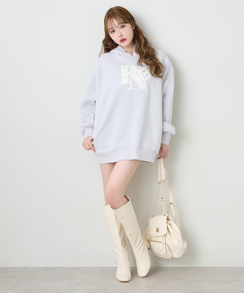 one after another NICE CLAUP（ワンアフターアナザーナイスクラップ）の「キルティングロゴビッグパーカー（パーカー・レディース・オフホワイト/杢グレー/ピンク/サックスブルー/ブラック・FREE）」の11枚目の写真