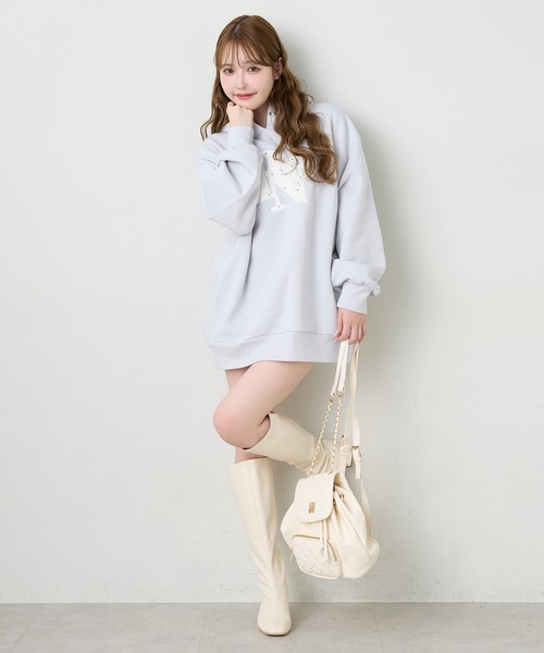 one after another NICE CLAUP（ワンアフターアナザーナイスクラップ）の「キルティングロゴビッグパーカー（パーカー・レディース・オフホワイト/杢グレー/ピンク/サックスブルー/ブラック・FREE）」の12枚目の写真