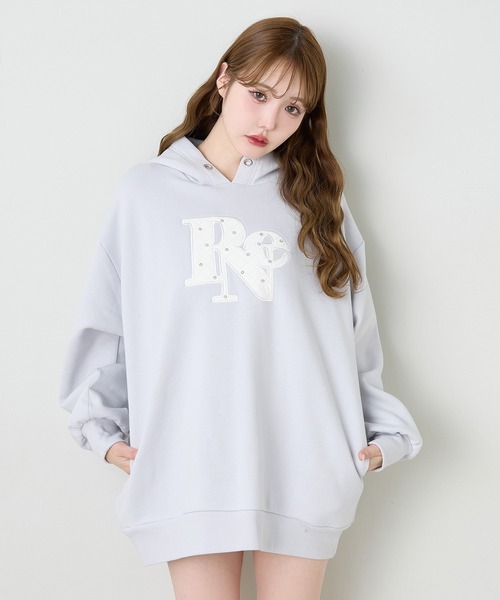 one after another NICE CLAUP（ワンアフターアナザーナイスクラップ）の「キルティングロゴビッグパーカー（パーカー・レディース・オフホワイト/杢グレー/ピンク/サックスブルー/ブラック・FREE）」の15枚目の写真