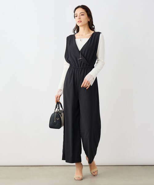 NOLLEY’S Sophi（ノーリーズソフィ）の「ウォッシャブルバックサテンサロペット（つなぎ/オールインワン・レディース・ブラック/オフホワイト・38）」の10枚目の写真