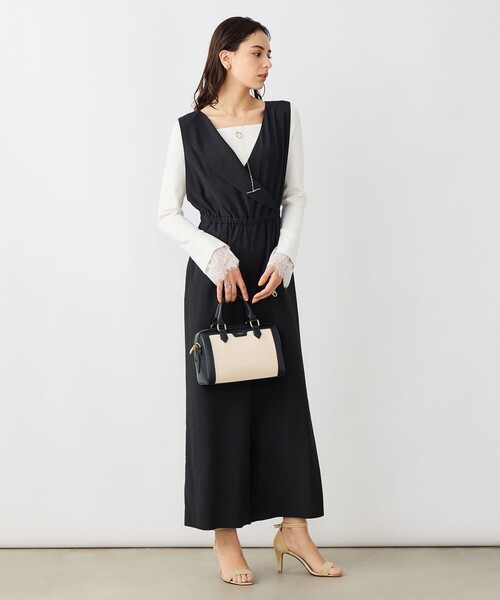 NOLLEY’S Sophi（ノーリーズソフィ）の「ウォッシャブルバックサテンサロペット（つなぎ/オールインワン・レディース・ブラック/オフホワイト・38）」の11枚目の写真