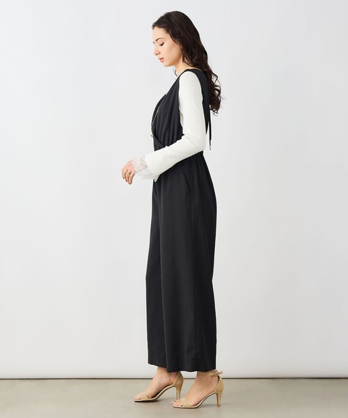 NOLLEY’S Sophi（ノーリーズソフィ）の「ウォッシャブルバックサテンサロペット（つなぎ/オールインワン・レディース・ブラック/オフホワイト・38）」の12枚目の写真