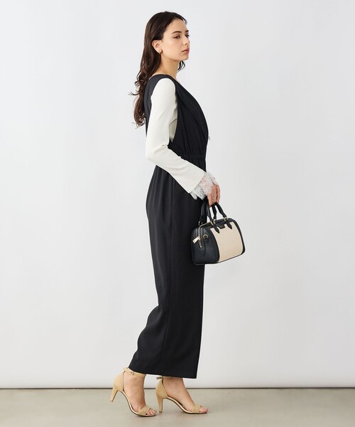 NOLLEY’S Sophi（ノーリーズソフィ）の「ウォッシャブルバックサテンサロペット（つなぎ/オールインワン・レディース・ブラック/オフホワイト・38）」の14枚目の写真