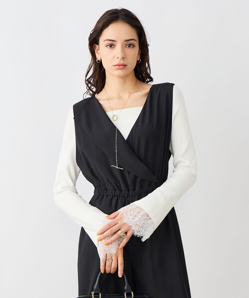 NOLLEY’S Sophi（ノーリーズソフィ）の「ウォッシャブルバックサテンサロペット（つなぎ/オールインワン・レディース・ブラック/オフホワイト・38）」の19枚目の写真