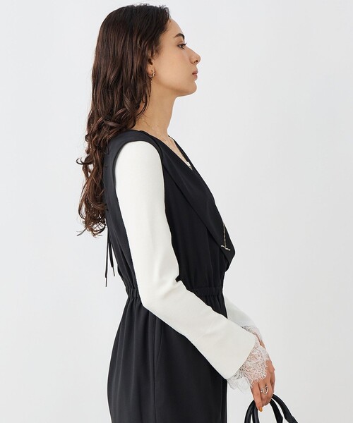 NOLLEY’S Sophi（ノーリーズソフィ）の「ウォッシャブルバックサテンサロペット（つなぎ/オールインワン・レディース・ブラック/オフホワイト・38）」の21枚目の写真